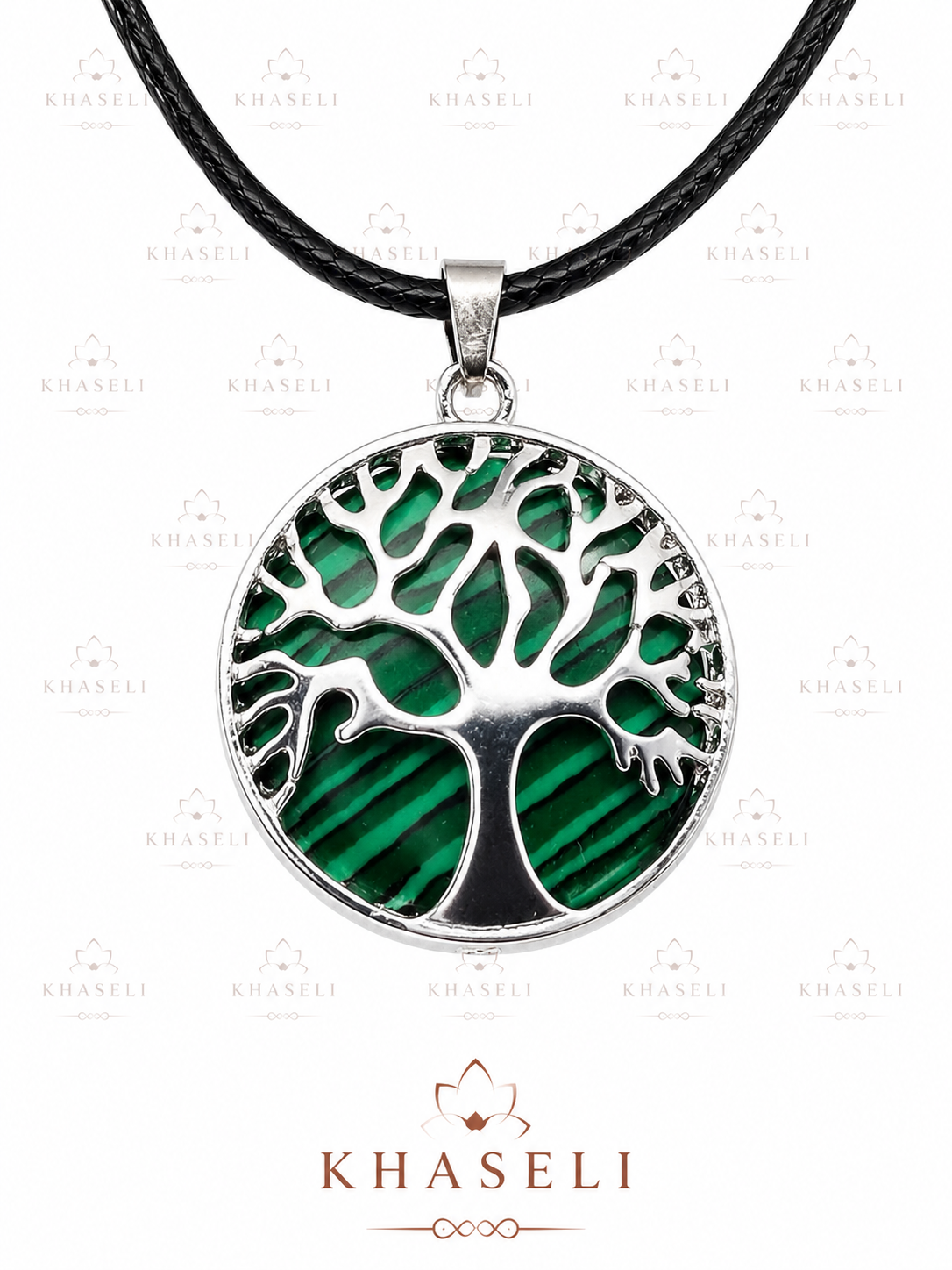 Colgante Árbol de la Vida con Malaquita Natural – Amuleto de Protección, Crecimiento y Equilibrio