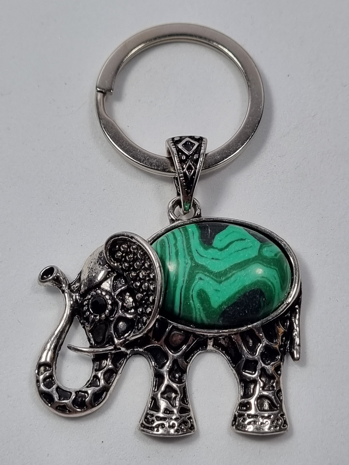 Llavero Elefante de Malaquita Natural-Amuleto de Protección y Abundancia
