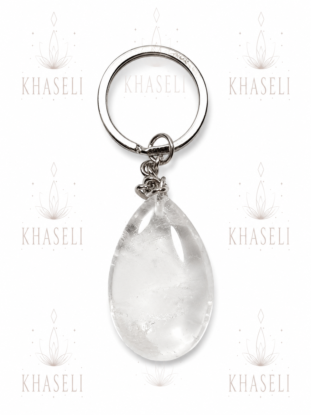Llavero de Cuarzo Cristal Natural - Amuleto de Protección, Claridad y Energía Positiva