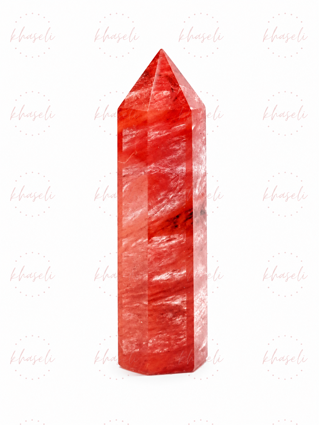 Obelisco de Cuarzo Rojo Fusión – Cristal Energético para Fuerza, Vitalidad, Protección y Equilibrio