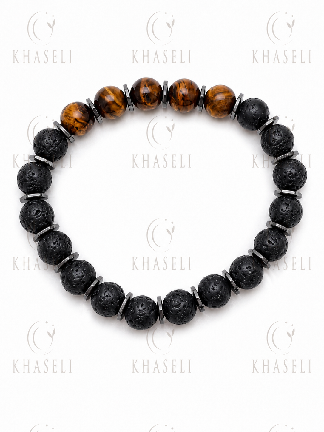 Pulsera de Ojo de Tigre y Piedra Volcánica Natural – Pulsera de Protección, Fuerza y Equilibrio Energético