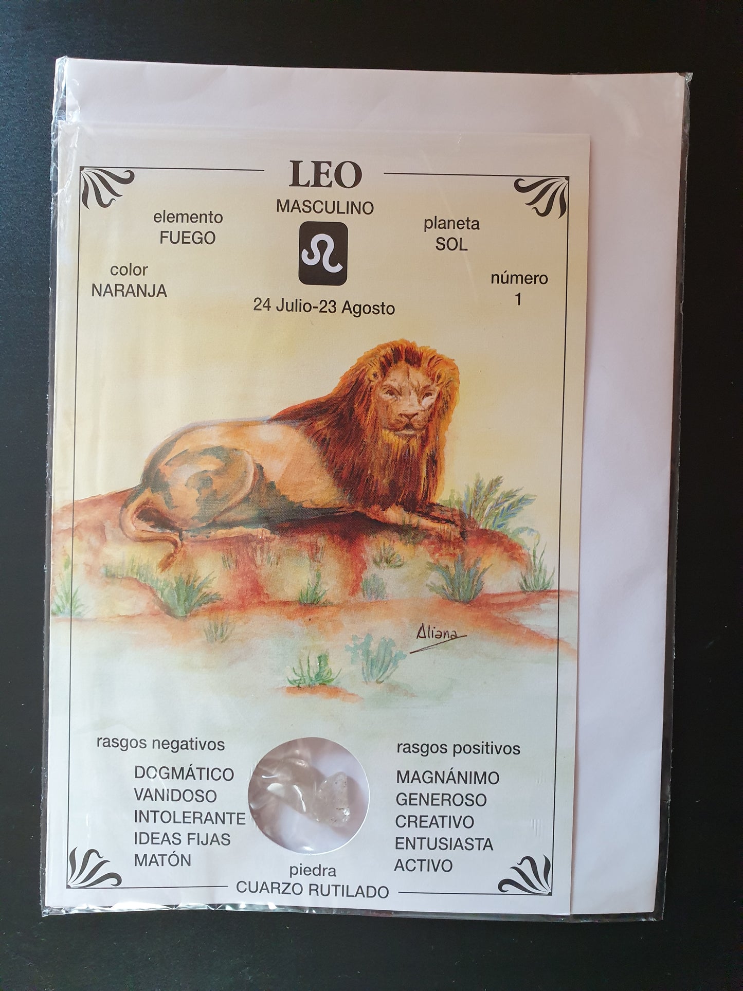 Tarjeta Horóscopo Leo con su piedra