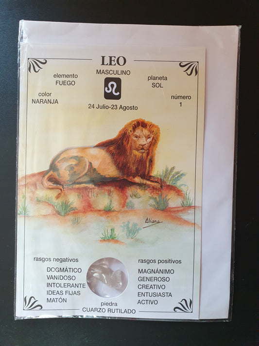 Tarjeta Horóscopo Leo con su piedra