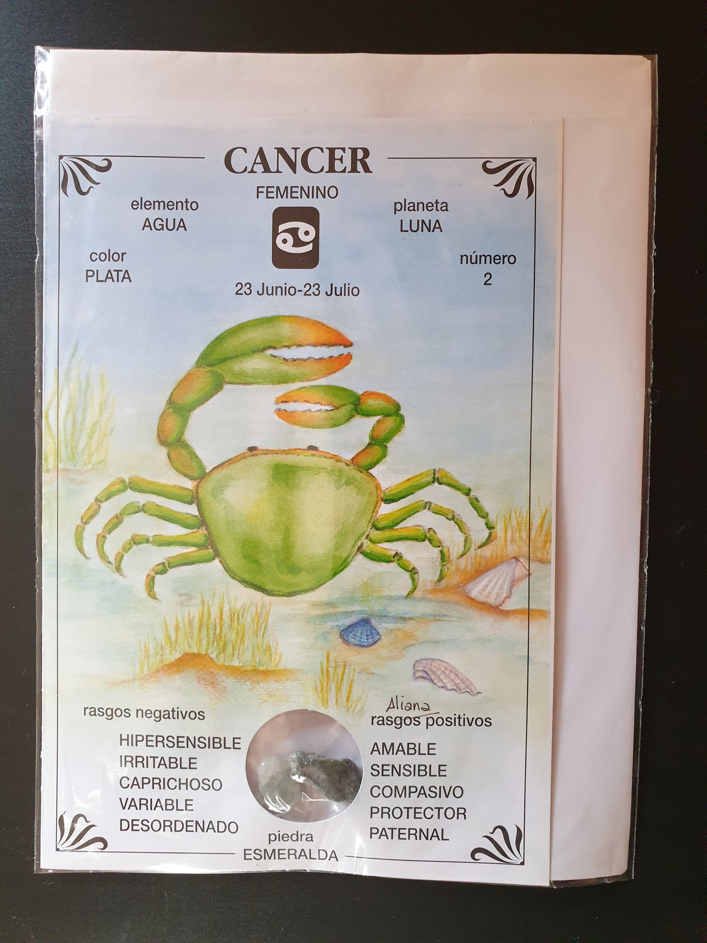 Tarjeta Horóscopo Cáncer con su piedra