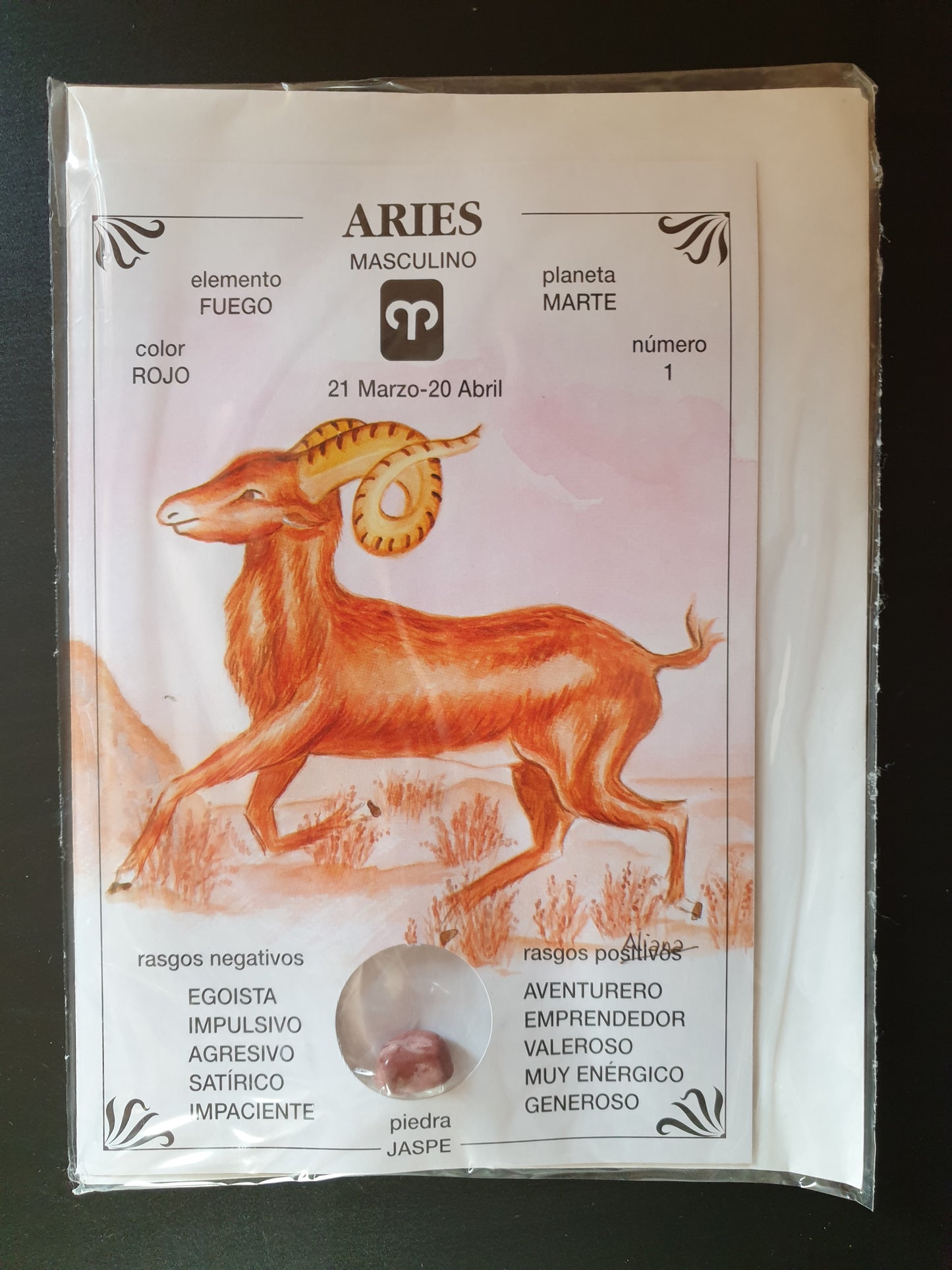 Tarjeta Horóscopo Aries con su piedra