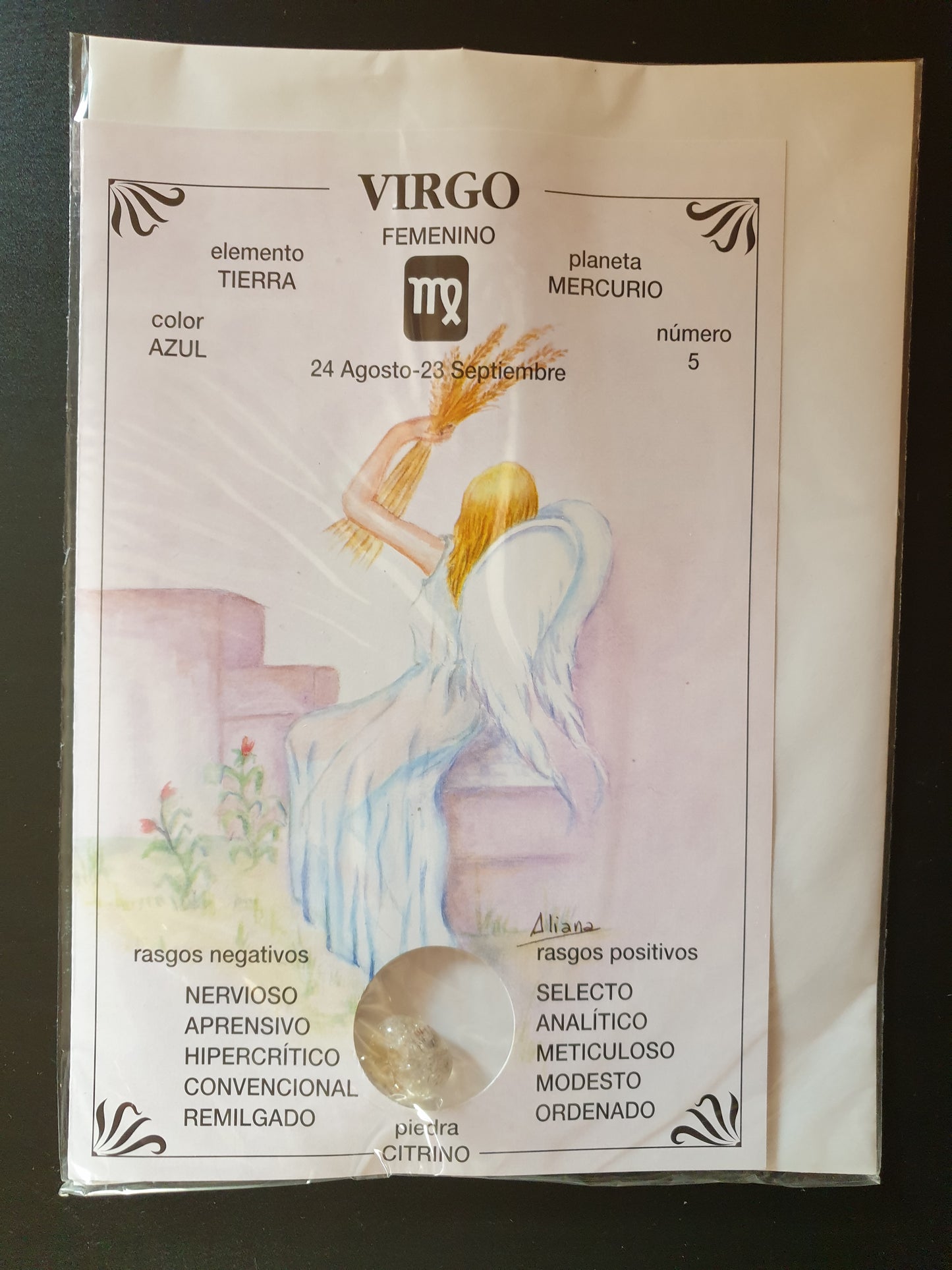 Tarjeta Horóscopo Virgo con su piedra