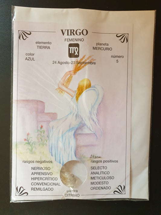 Tarjeta Horóscopo Virgo con su piedra