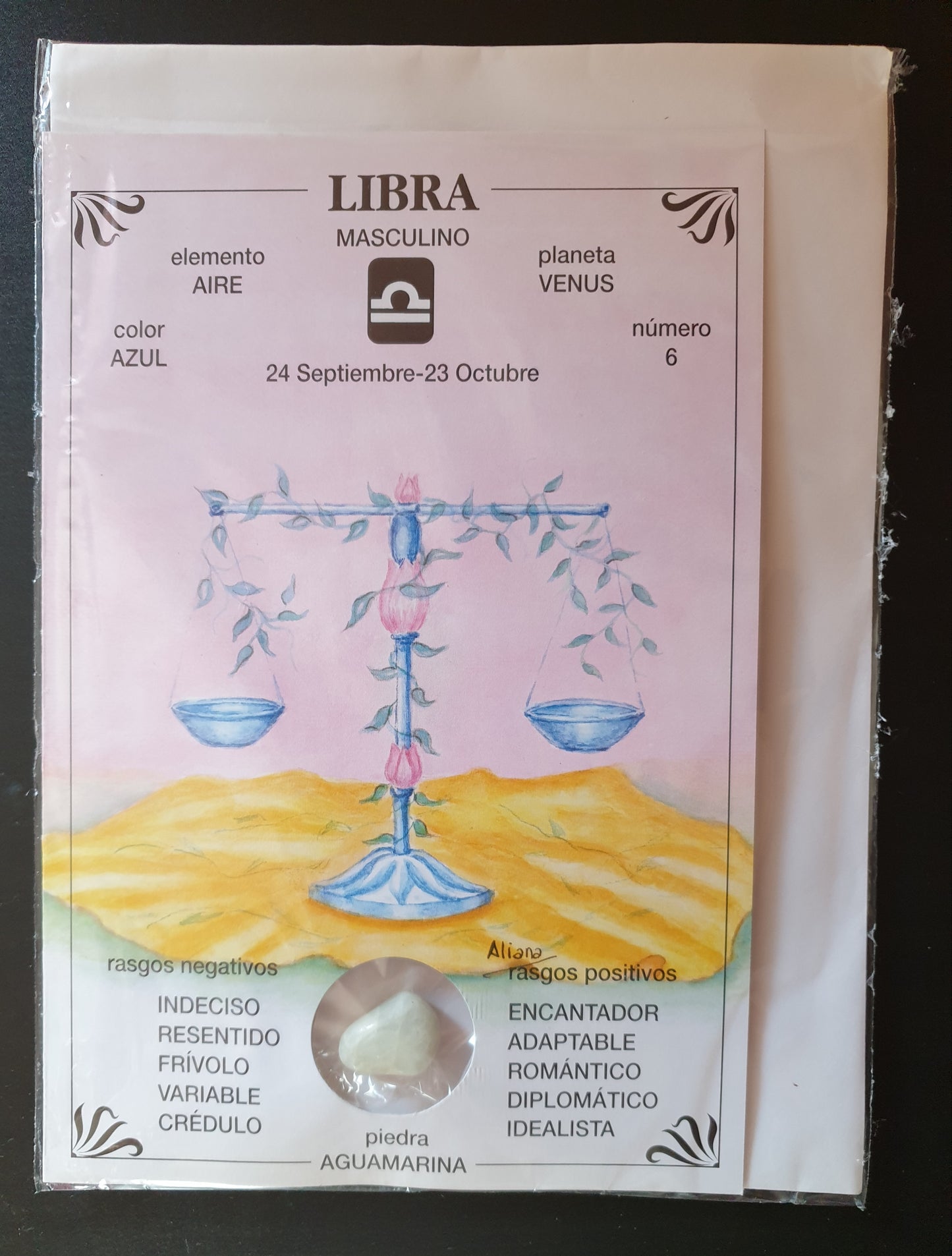 Tarjeta Horóscopo Libra con su piedra