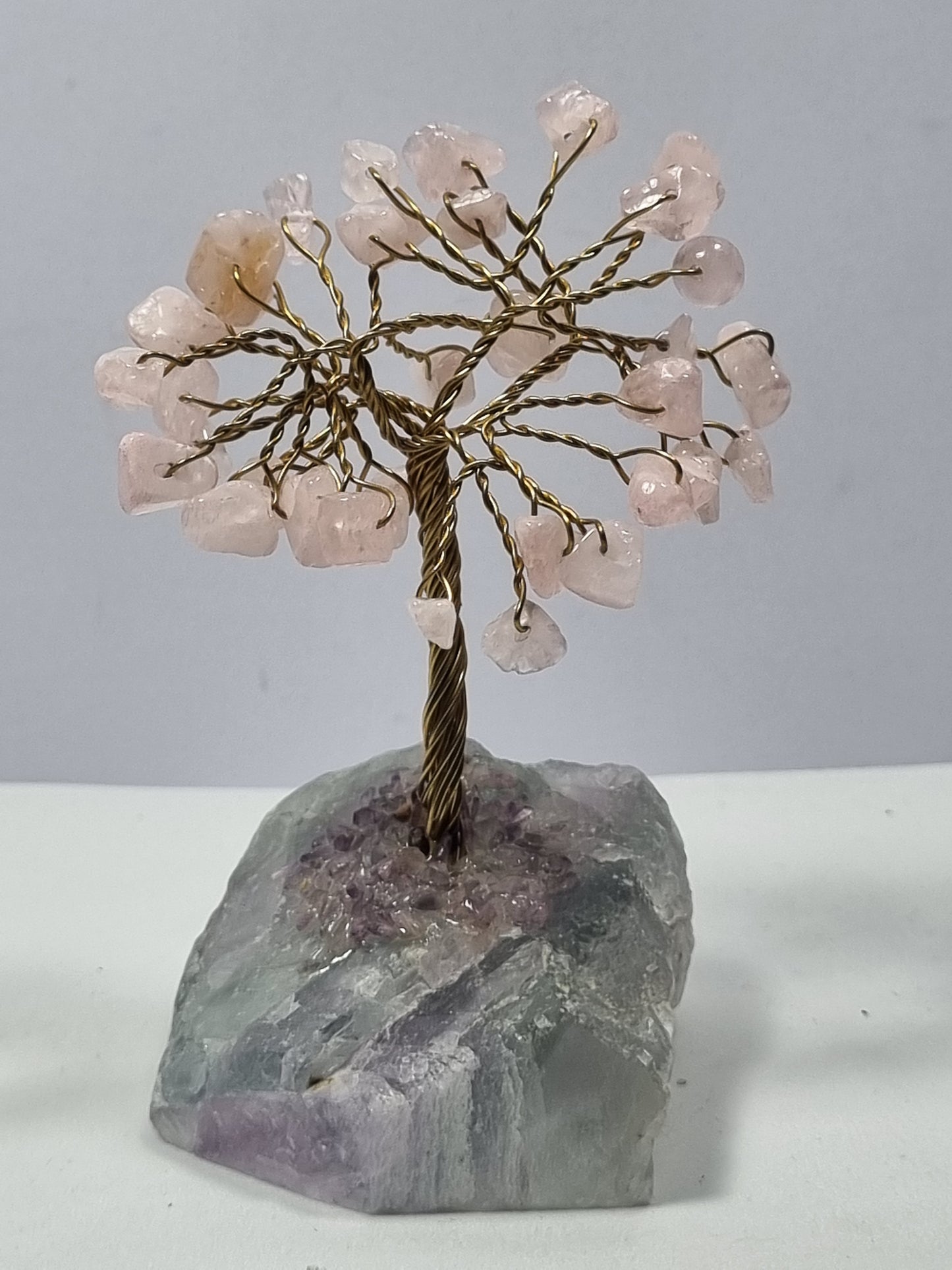 Árbol de la Vida Cuarzo Rosa con base de Fluorita