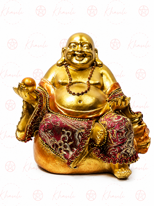 Buda Sonriente en Saco de Dinero – Símbolo de Prosperidad, Fortuna y Abundancia