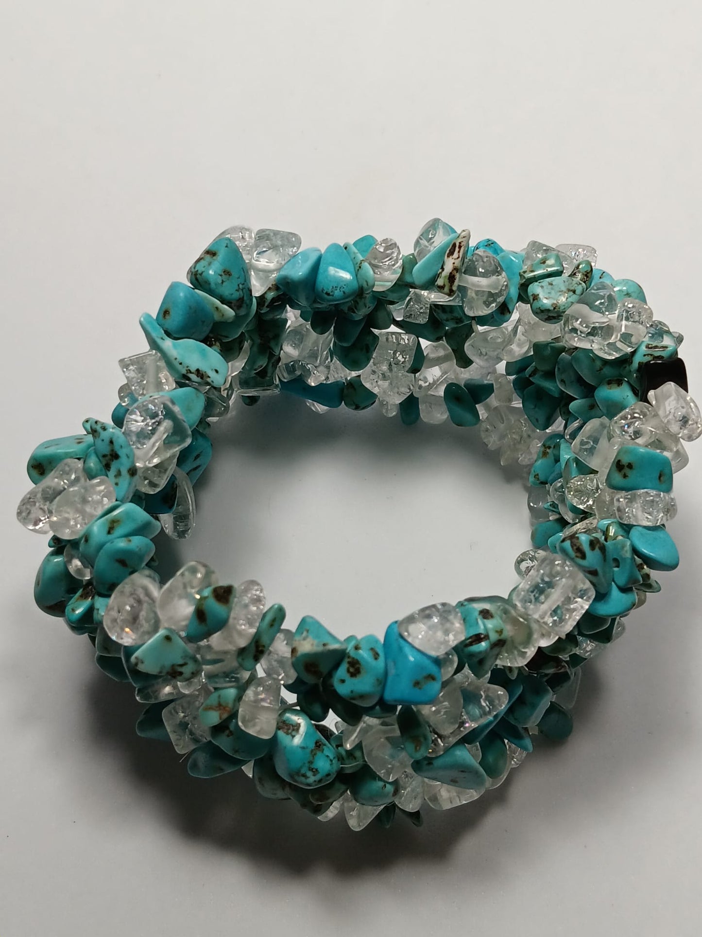 Brazalete Turquesa y Cuarzo Transparente
