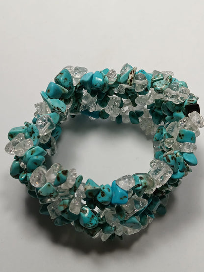 Brazalete Turquesa y Cuarzo Transparente