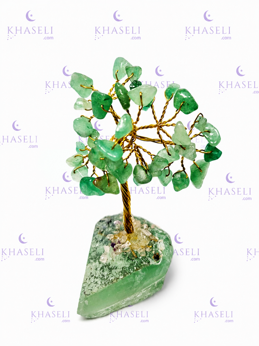 Árbol de la Vida de Aventurina Verde con Base de Fluorita - Decoración Esotérica, Abundancia y Prosperidad