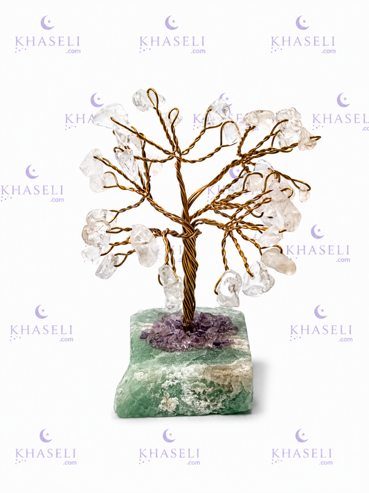Árbol de Cuarzo Cristal con Base de Fluorita Natural - Árbol de la Vida, Energía Positiva y Armonía