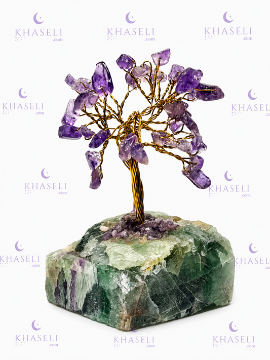 Árbol de Amatista con Base de Fluorita Natural - Decoración Esotérica, Equilibrio y Protección Energética