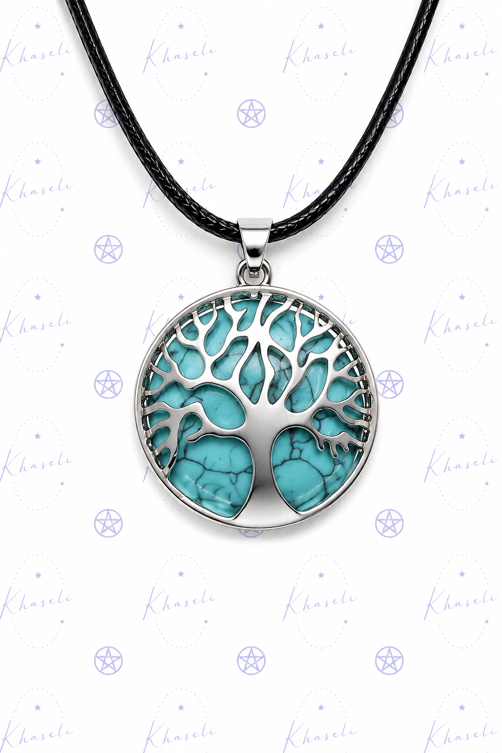 Colgante Árbol de la Vida con Turquesa Natural – Collar de Protección, Equilibrio, Buena Suerte y Sanación Energética