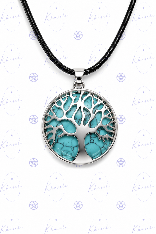 Colgante Árbol de la Vida con Turquesa Natural – Collar de Protección, Equilibrio, Buena Suerte y Sanación Energética