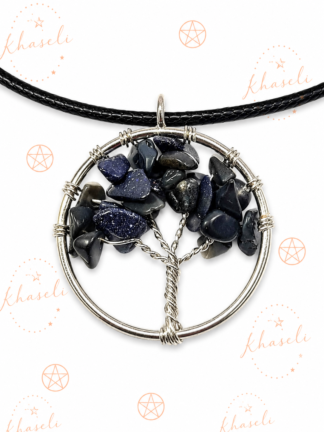 Colgante Árbol de la Vida Lluvia de Estrellas Azul - Amuleto de Intuición, Protección y Éxito Espiritual