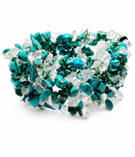 Brazalete de Turquesa y Cristal de Roca – Protección, Claridad y Equilibrio Energético
