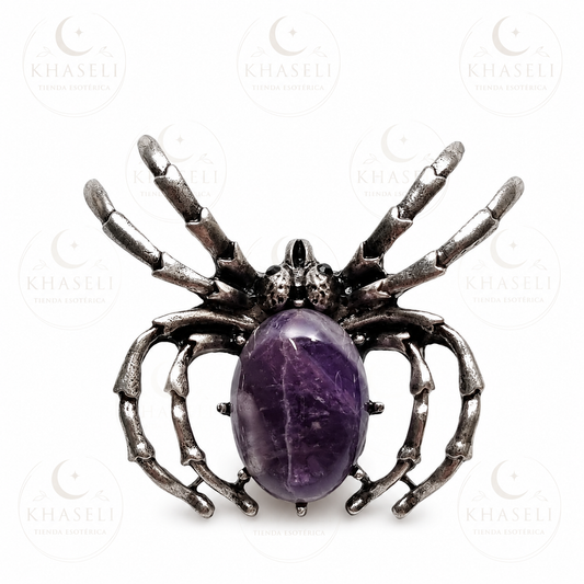 Broche de Araña con Amatista – Protección, Intuición y Transformación