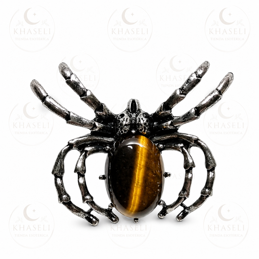 Broche de Araña con Ojo de Tigre – Protección, Fortaleza y Prosperidad