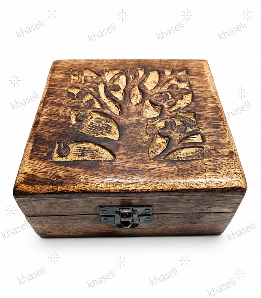 Caja Esotérica de Madera Tallada para Rituales, Amuletos y Cristales - Cofre de Protección