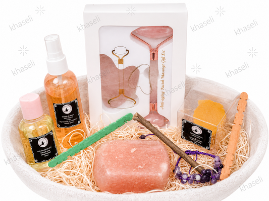 Cesta Regalo Esotérica de Bienestar y Autocuidado - Kit Spa con Cuarzo Rosa, Jabones Naturales y Aromaterapia