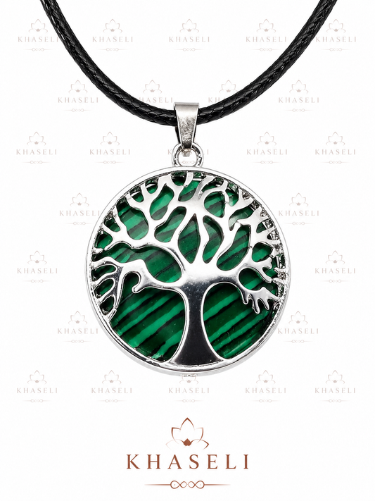 Colgante Árbol de la Vida con Malaquita Natural – Amuleto de Protección, Crecimiento y Equilibrio