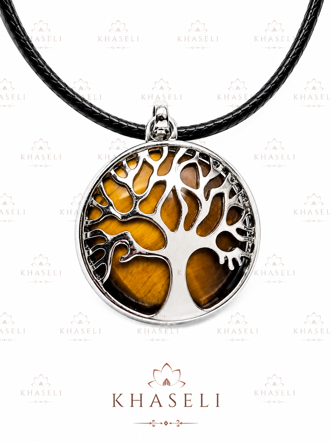 Colgante Árbol de la Vida con Ojo de Tigre Natural – Collar Protector de Piedra Energética para Equilibrio, Fuerza y Prosperidad