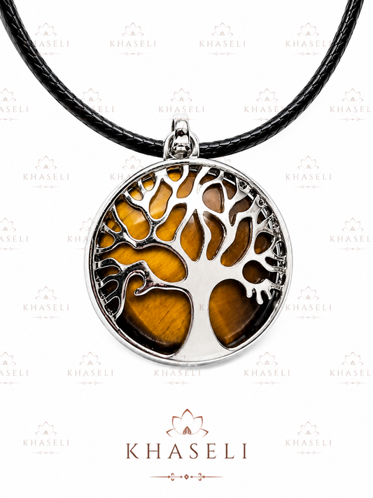 Colgante Árbol de la Vida con Ojo de Tigre Natural – Collar Protector de Piedra Energética para Equilibrio, Fuerza y Prosperidad