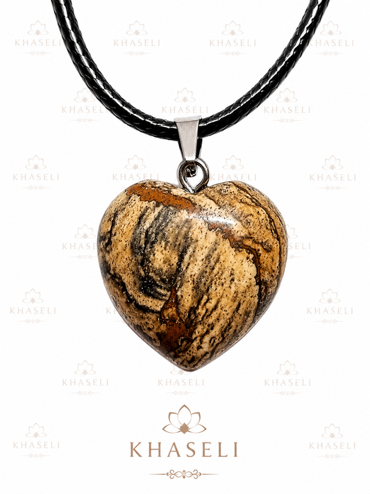 Colgante Corazón de Jaspe Leopardo Natural – Amuleto de Protección, Fuerza Interior y Equilibrio Emocional