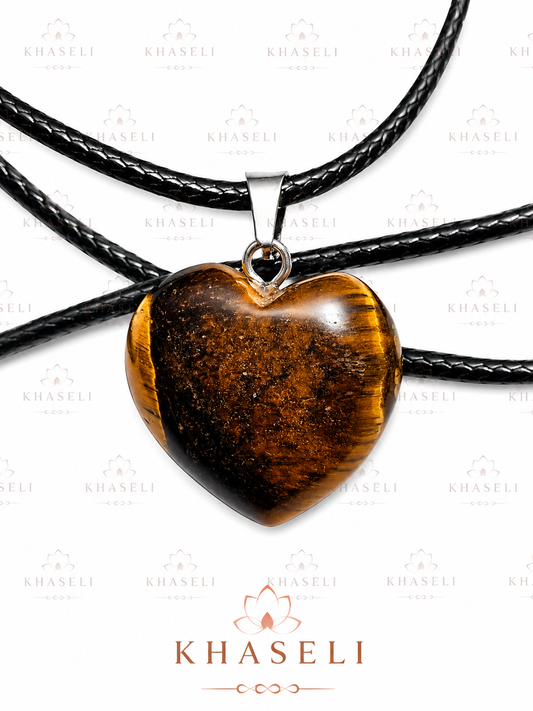 Colgante Corazón de Ojo de Tigre Natural – Collar de Piedra Energética para Protección, Fuerza, Confianza y Prosperidad