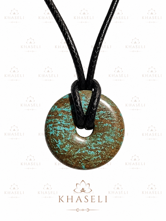 Colgante Donut de Crisocola Natural – Colgante Mineral de Protección, Equilibrio Emocional y Comunicación