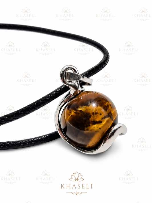 Colgante Esfera de Ojo de Tigre Natural – Colgante de Protección, Fuerza y Prosperidad