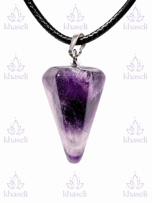 Colgante Péndulo de Amatista Natural – Collar Esotérico de Protección, Equilibrio Energético y Meditación
