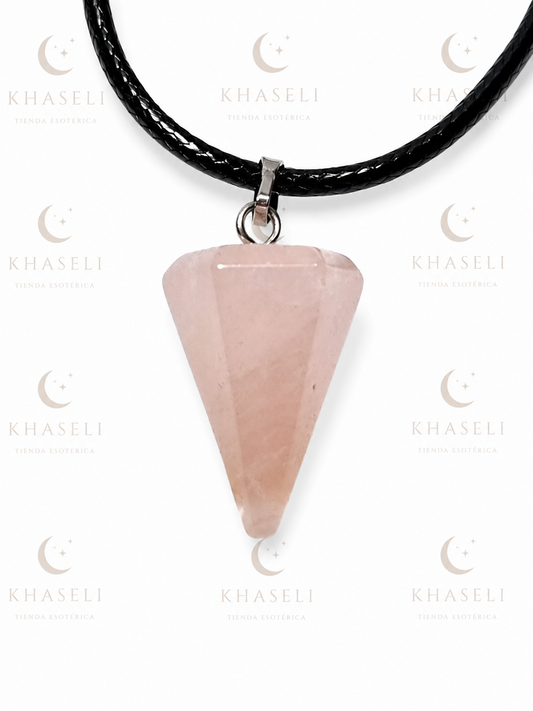Colgante Punta de Cuarzo Rosa Natural – Collar de Cristal para el Amor, Armonía y Sanación Emocional