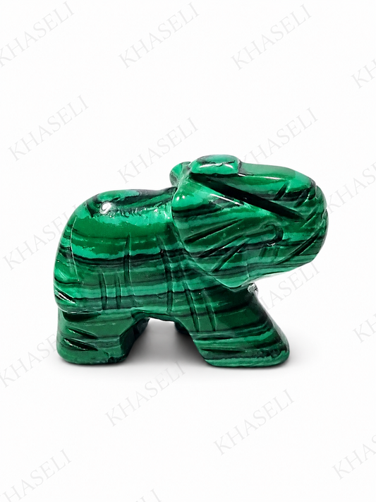 Elefante de Malaquita Natural – Figura de Protección, Prosperidad y Transformación