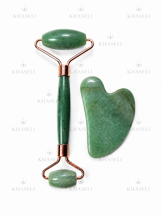 Masajeador Facial de Jade con Gua Sha - Rodillo Facial para Bienestar, Relajación y Cuidado de la Piel