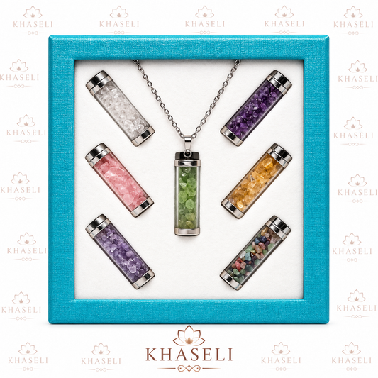 Colgante Botella con Minerales Naturales – Collar de Cristal Energético, Amuleto de Protección, Equilibrio y Cristaloterapia
