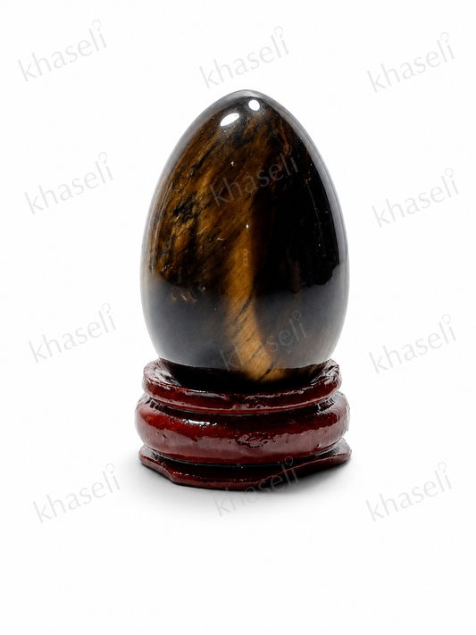 Huevo de Ojo de Tigre Natural con Base – Protección, Prosperidad y Fuerza Interior