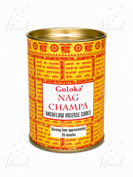 Conos de Reflujo Nag Champa Goloka - Incienso para Cascadas de Humo, Meditación y Limpieza Energética