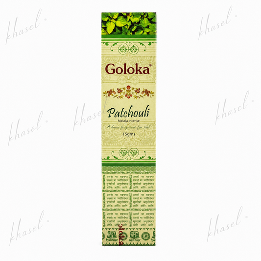 Incienso Goloka Pachuli Masala – Varillas de Pachulí para Prosperidad, Amor y Armonía