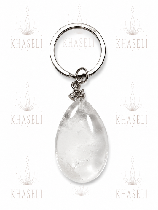 Llavero de Cuarzo Cristal Natural - Amuleto de Protección, Claridad y Energía Positiva