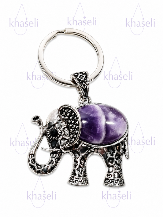 Llavero Elefante de Amatista – Amuleto de Protección, Sabiduría y Equilibrio