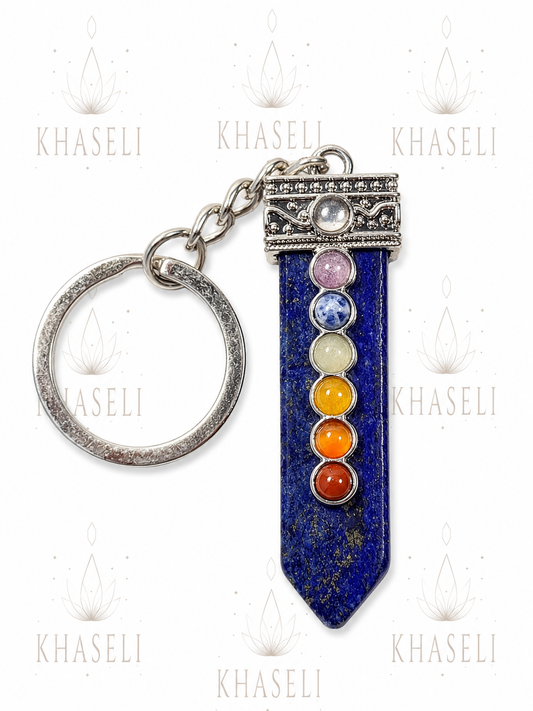 Llavero de Lapislázuli con Chakras - Amuleto de Protección, Sabiduría y Equilibrio Energético