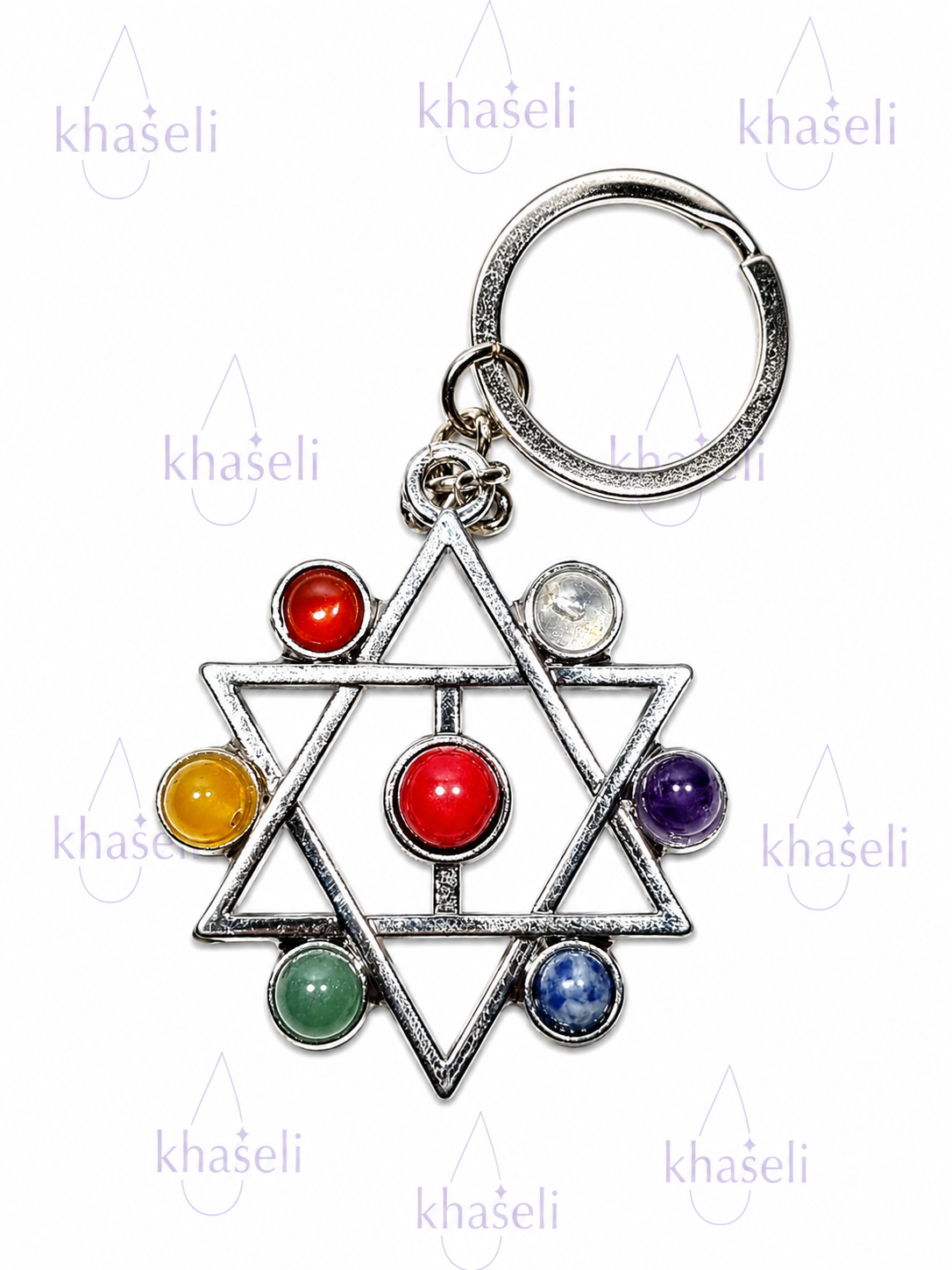 Llavero Estrella de David con Chakras – Amuleto de Protección, Equilibrio Energético y Armonía