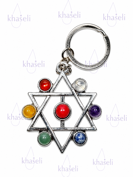 Llavero Estrella de David con Chakras – Amuleto de Protección, Equilibrio Energético y Armonía