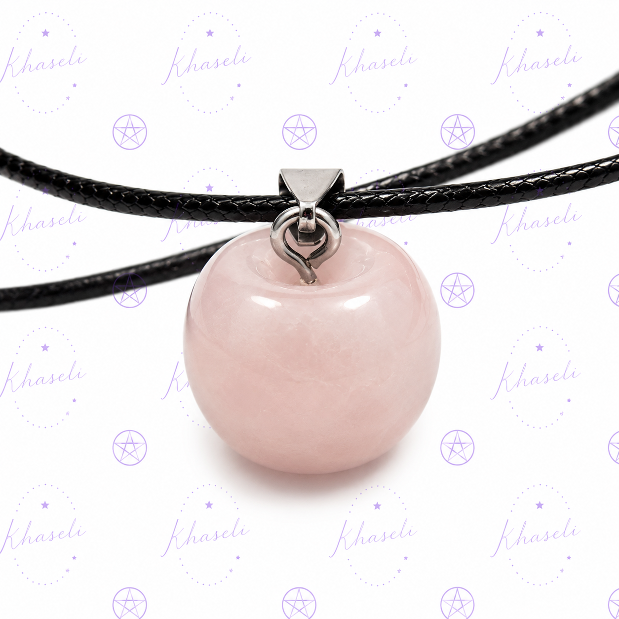 Colgante Manzana de Cuarzo Rosa Natural – Amuleto de Amor, Dulzura, Armonía y Equilibrio Emocional