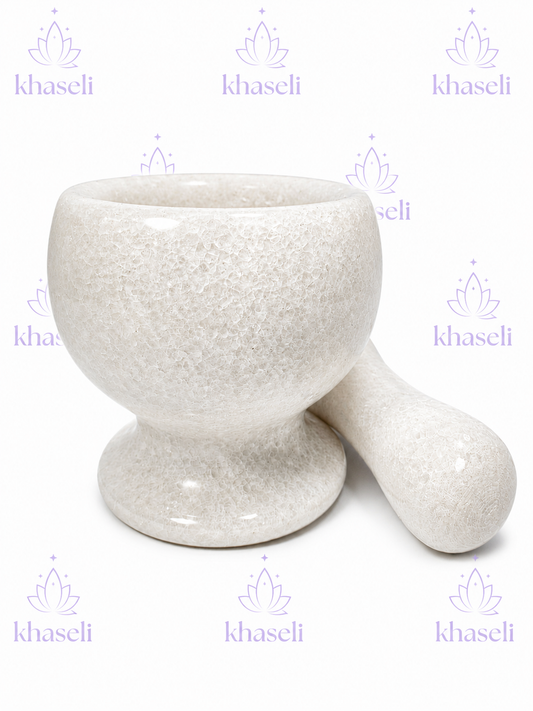 Mortero de Alabastro Natural para Rituales Esotéricos – Herramienta para Hierbas, Resinas, Inciensos y Magia
