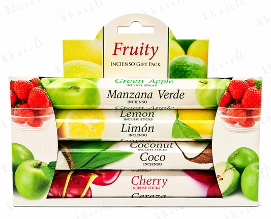 Pack de Inciensos Frutales – Manzana Verde, Limón, Coco y Cereza - Incienso Aromático para Meditación, Relajación y Armonía